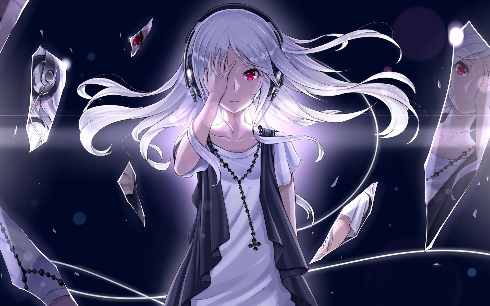 1920x1200 Anime Girl White Hair Red Eyes Wallpaper