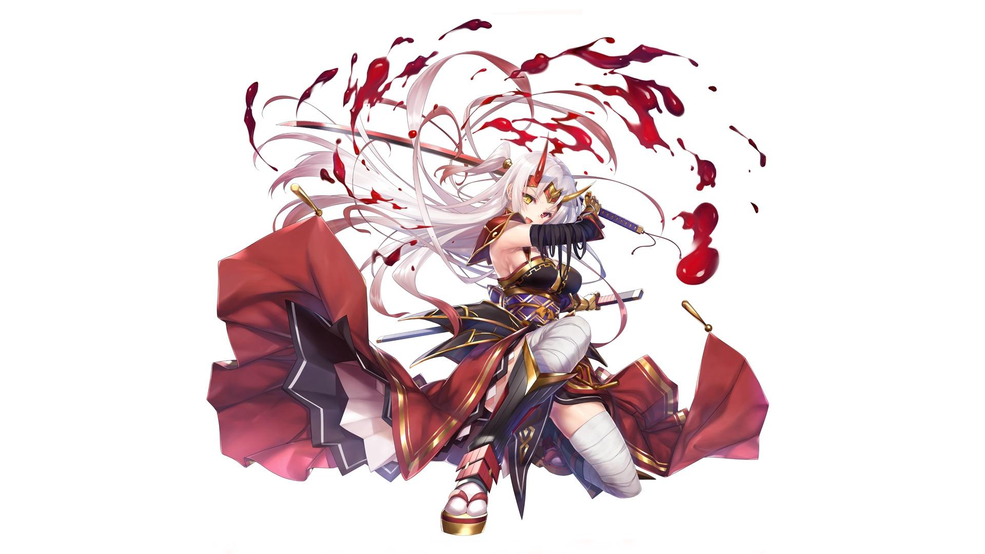 1920x1080 Desktop Wallpaper White Hair, Anime Girl, Sword, Warrior, Minimal, HD Image, Picture, Background, 8360ef