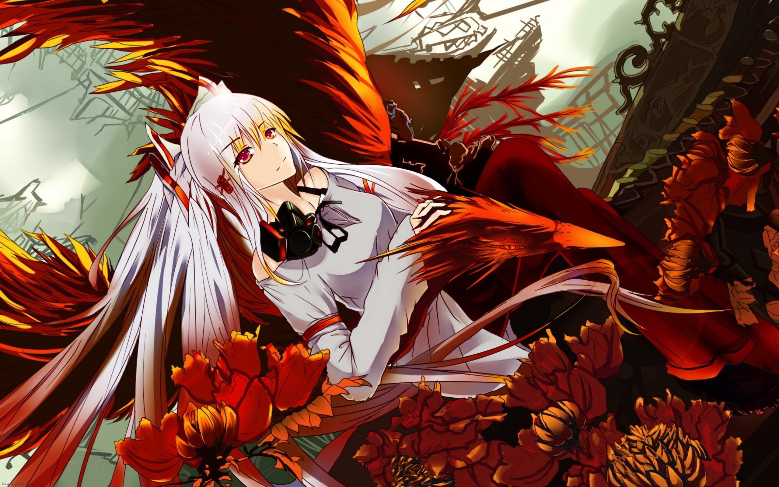 2560x1600 Wallpaper White hair anime girl, flowers 2560x1600 HD Picture, Image