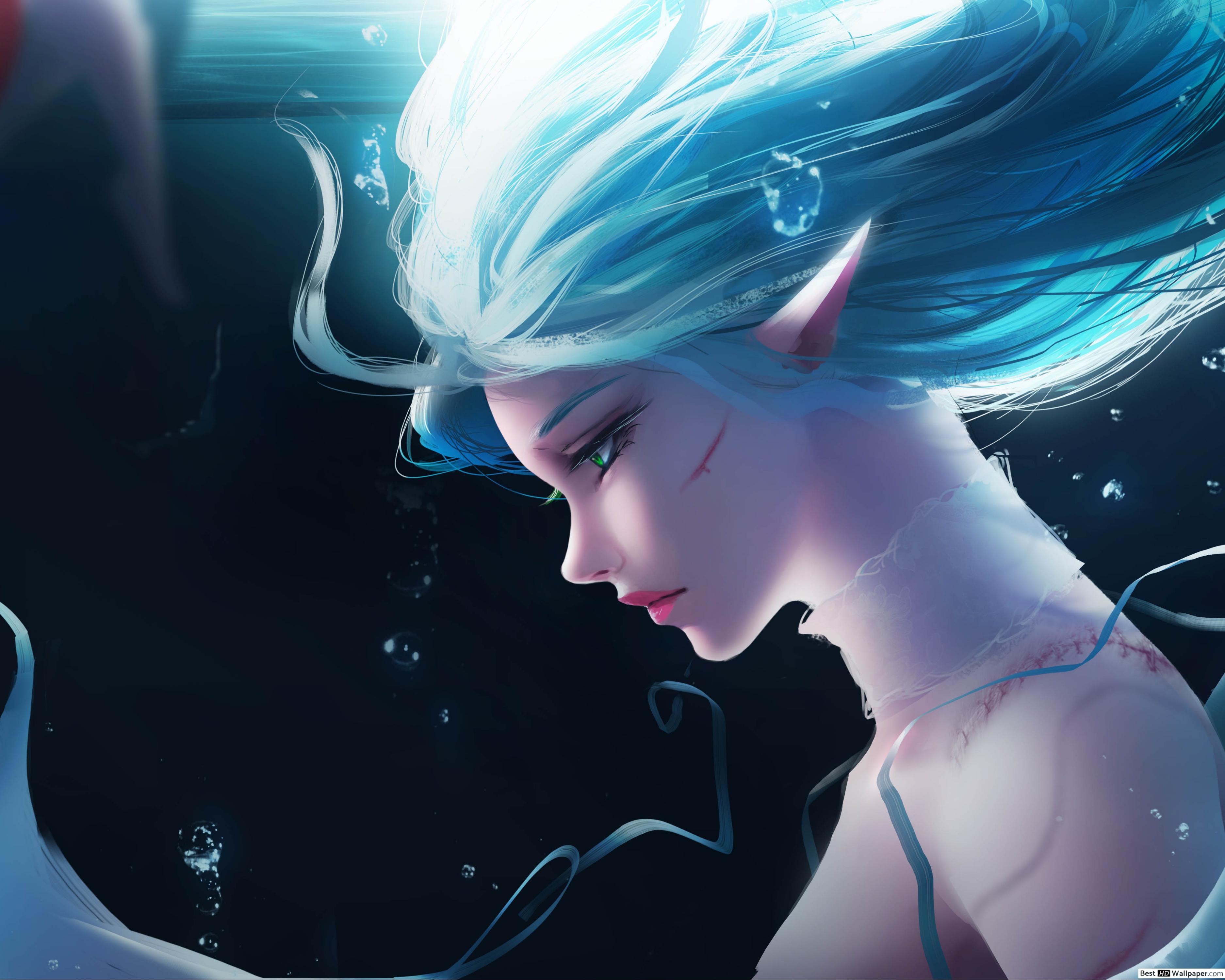 3750x3000 Blue Hair Elf HD wallpaper download