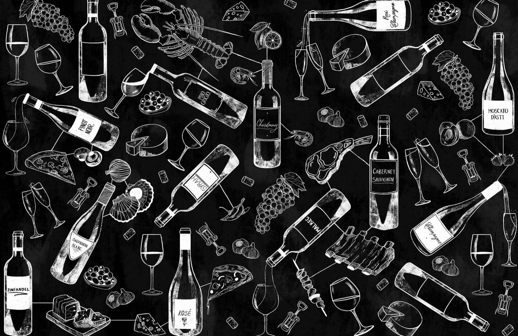 1650x1070 Food & Wine Chalkboard Wallpaper Mural