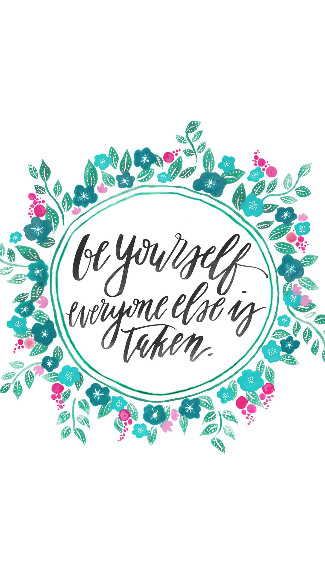 1080x1920 White Teal Mint Pink Floral Wreath Be Yourself Iphone Background