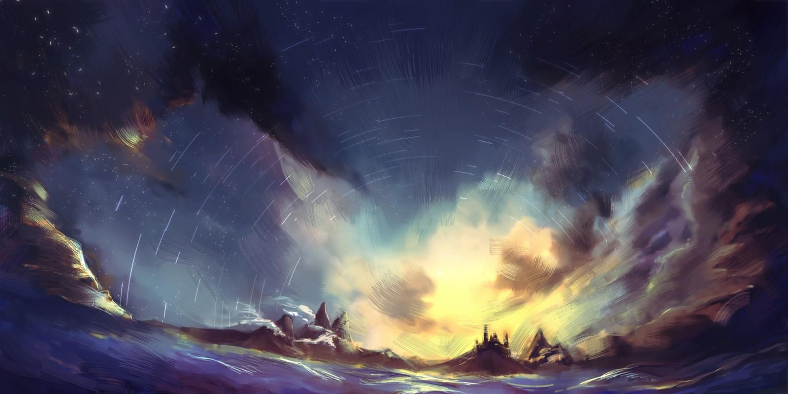 1600x800 fantasy art, anime, planet, space, Earth, nebula, atmosphere, universe, screenshot, computer wallpaper, outer space, astronomical object, geological phenomenon. Mocah HD Wallpaper