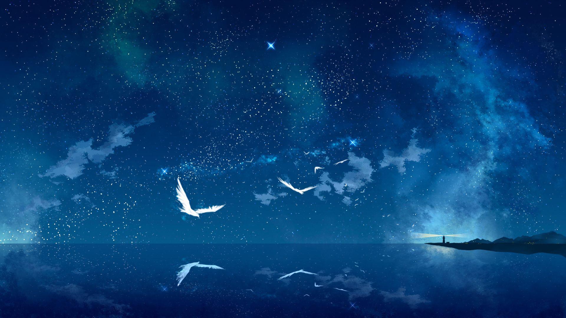 Starry Night Sky Moon Stars Anime Scenery 8K Wallpaper #6.2218