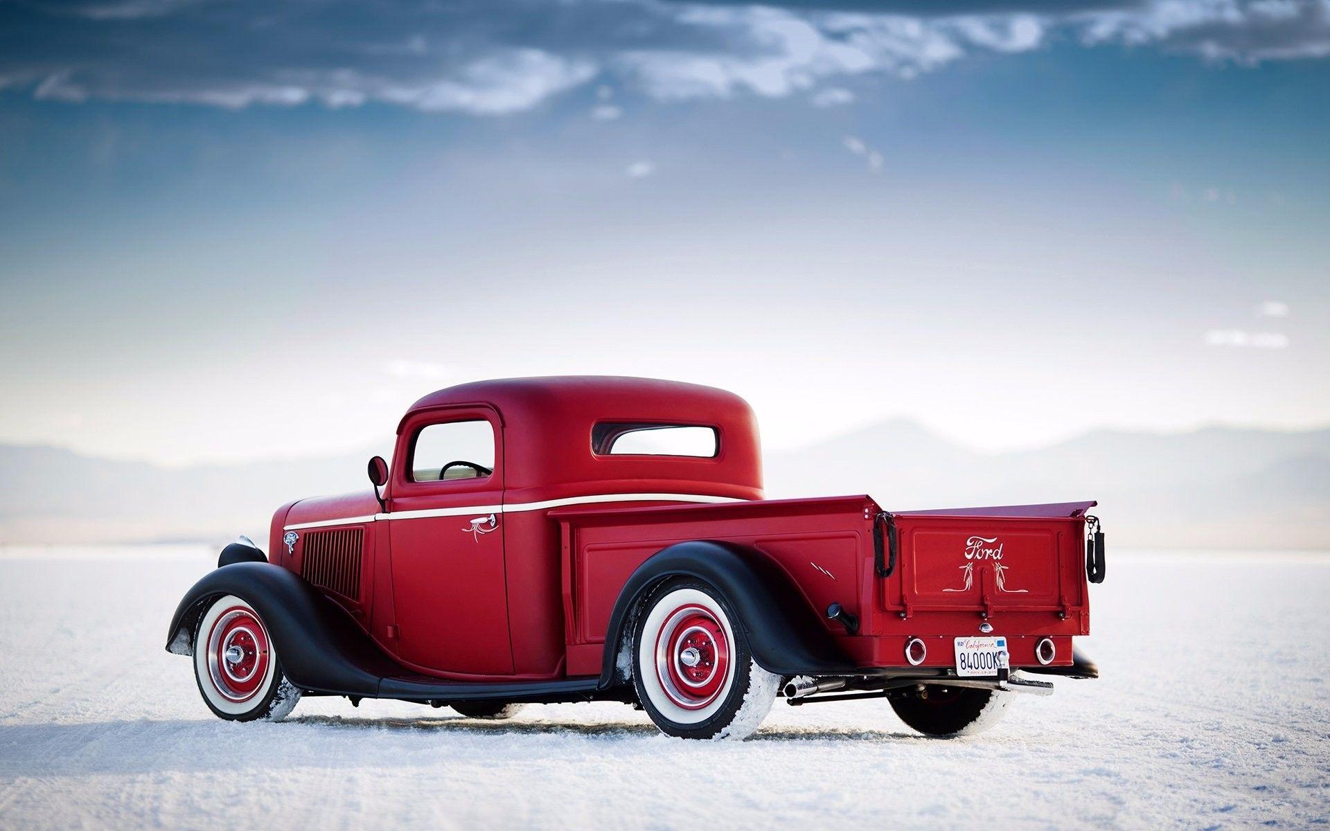 1920x1200 Red Truck Winter Wallpaper