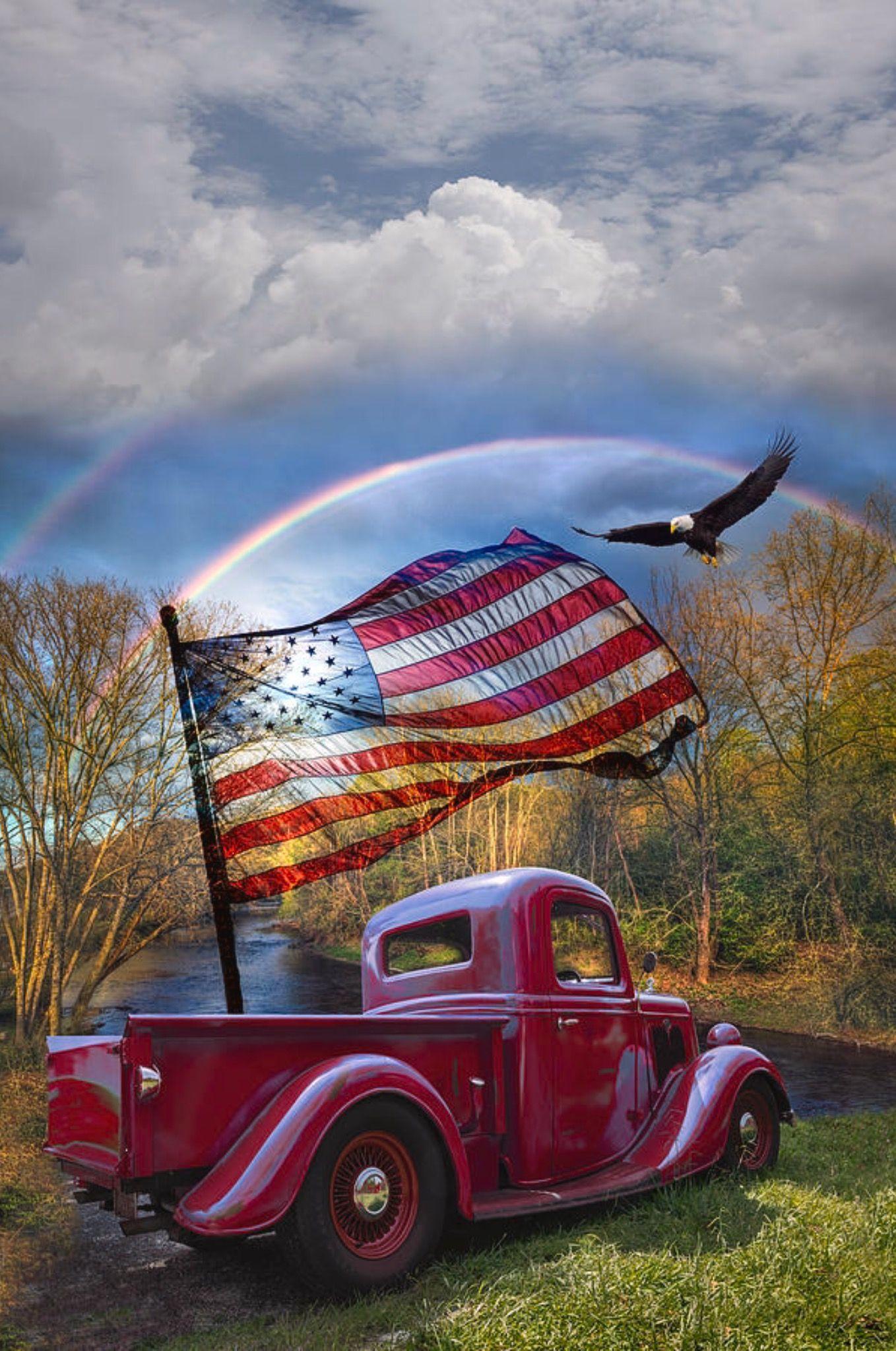 1358x2048 American Freedom is a photograph by Debra and Dave Vanderlaan. A classic restored old vintage Ford p. American flag picture, Patriotic picture, Patriotic image