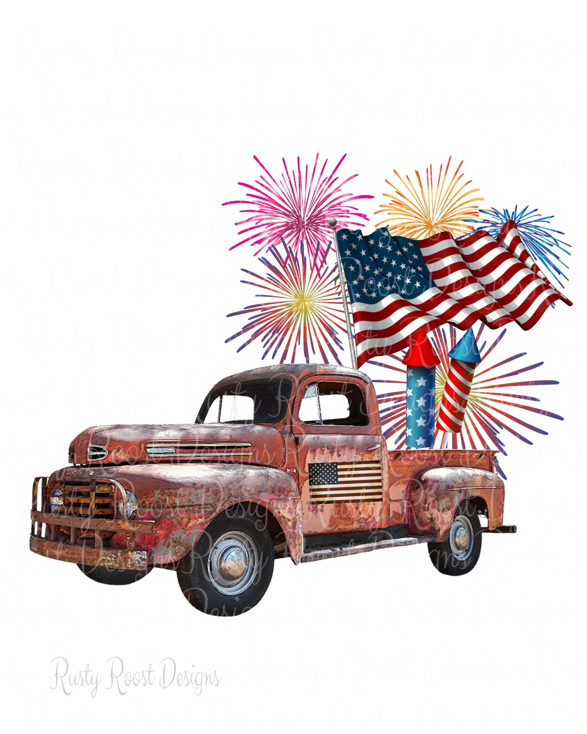 2400x3000 American flag truck png, 4th of July sublimation designs downloads, digital download, Patriotic png design, Patriotic png shirt design, USA. Pink truck, American flag, 4th of july