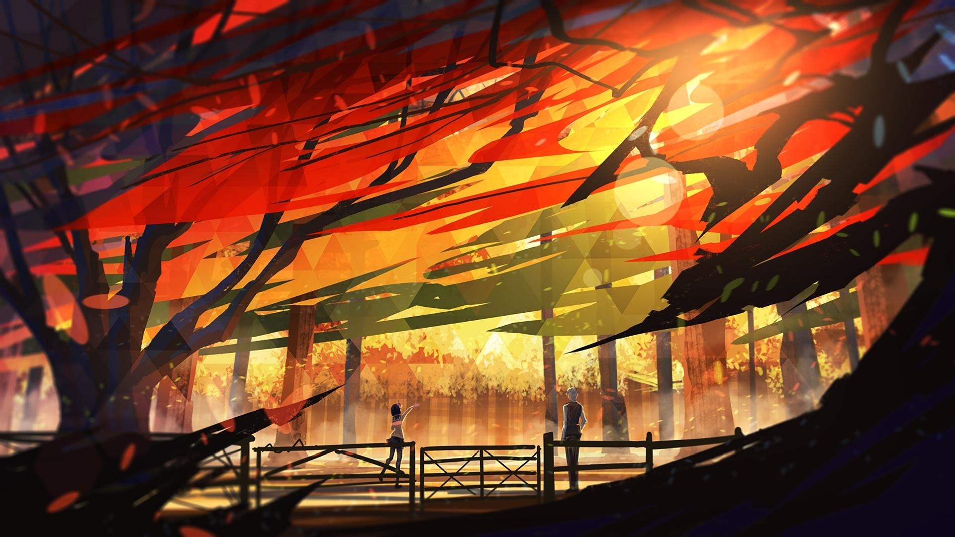 1920x1080 Download 1920x1080 wallpaper anime, outdoor, friends, autumn, art, full hd, hdtv, fhd, 1080p, 1920x1080 HD image, background, 10451
