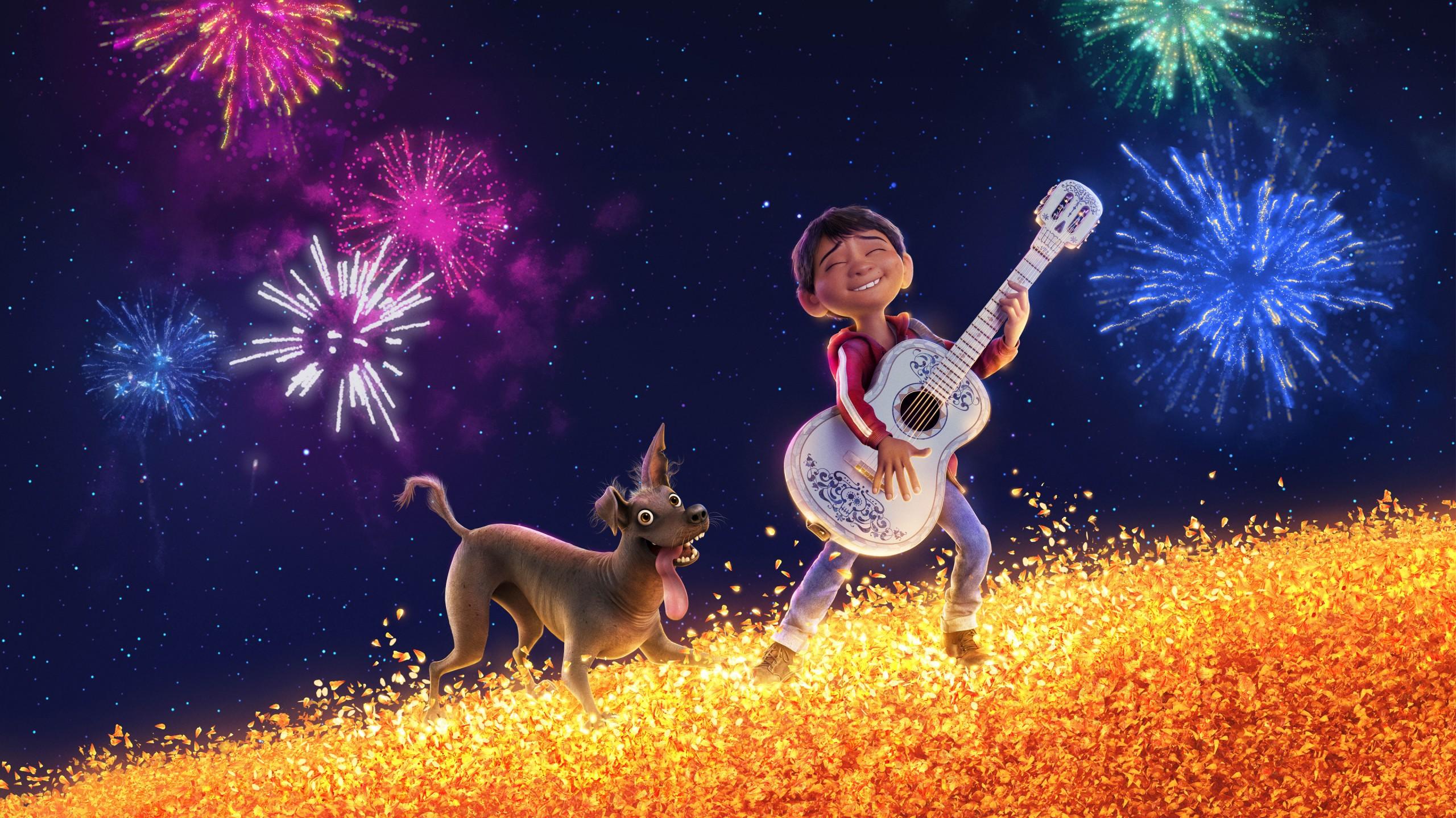 2560x1440 Wallpaper Coco, guitar, dog, 4k, Movies