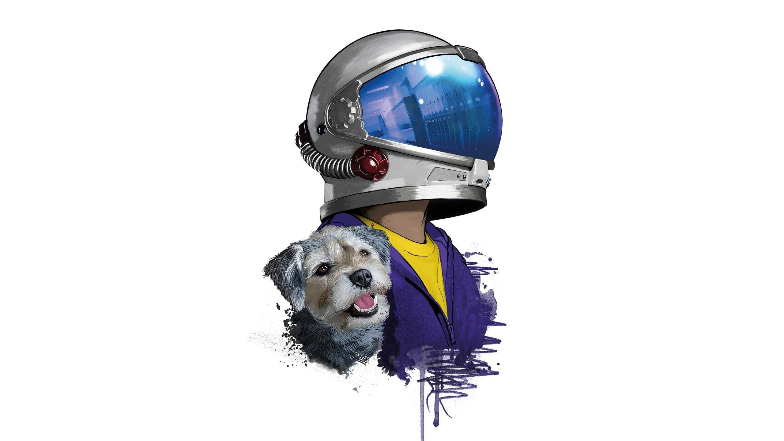 2560x1440 Download 2560x1440 wallpaper helmet guy and dog, art, dual wide, widescreen 16: widescreen, 2560x1440 HD image, background, 19834