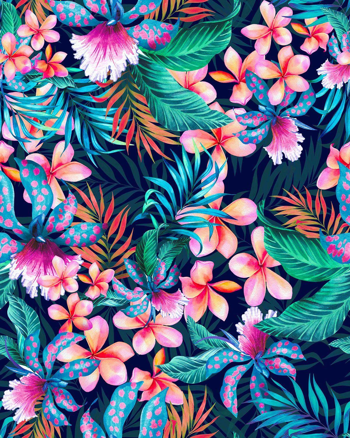 Tropical Floral Watercolor Wallpaper for Walls | Hawaiian Shirt