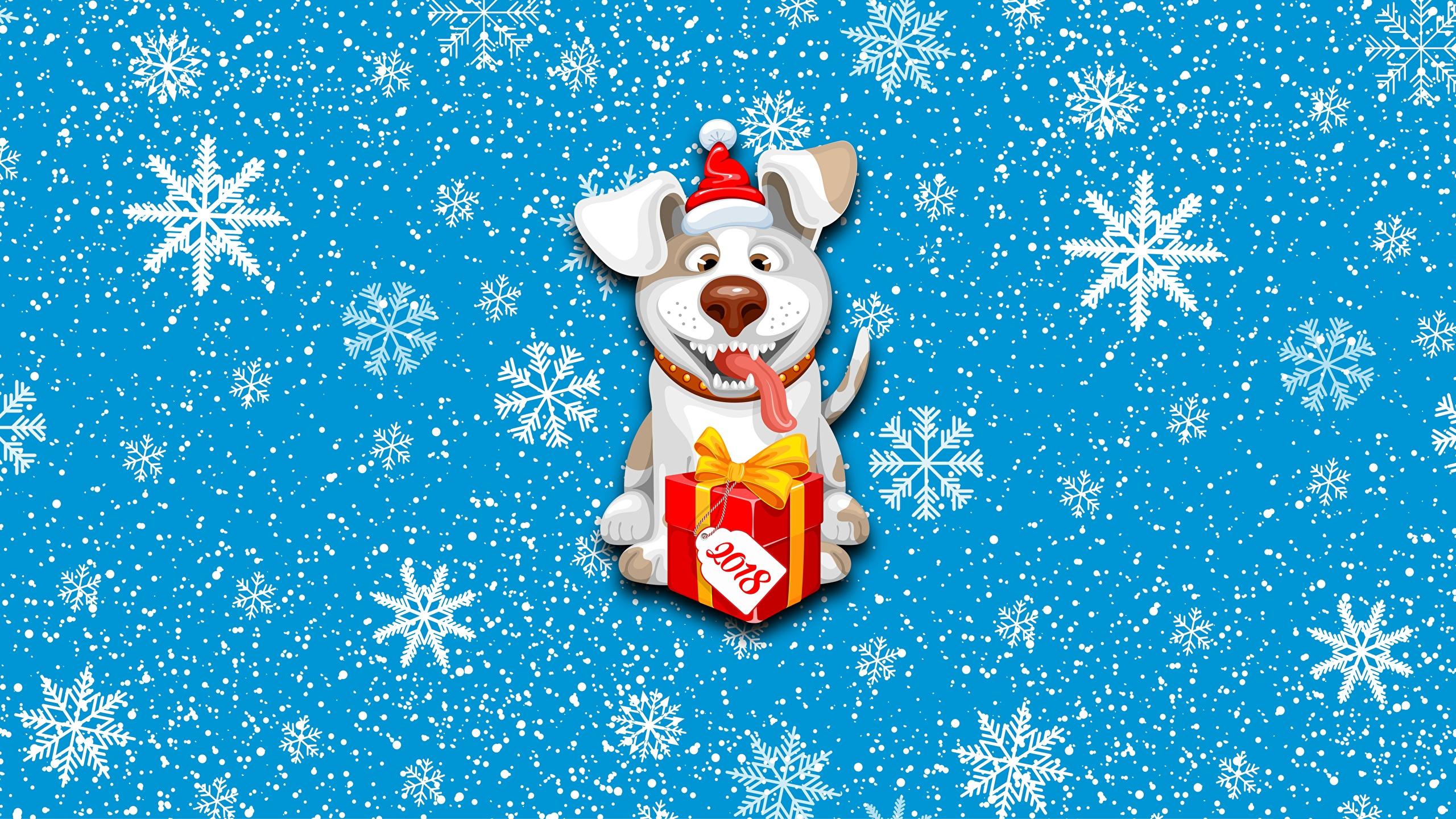 2560x1440 image 2018 Dogs Christmas Snowflakes present animal 2560x1440