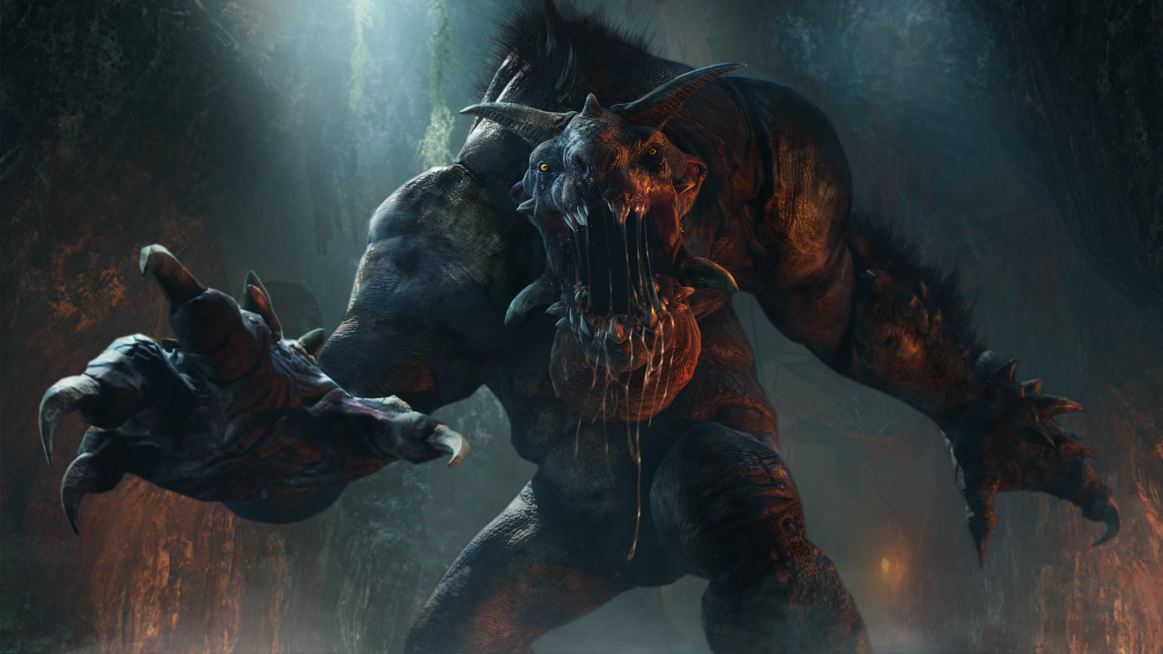 3840x2160 Wallpaper Middle Earth: Shadow Of Mordor, 4k, HD Wallpaper, The Lord Of The Hunt, Game, Creature, Monster, Mouth, Teeth, Claws, Cave, Screenshot, 4k, 5k, PC, Games