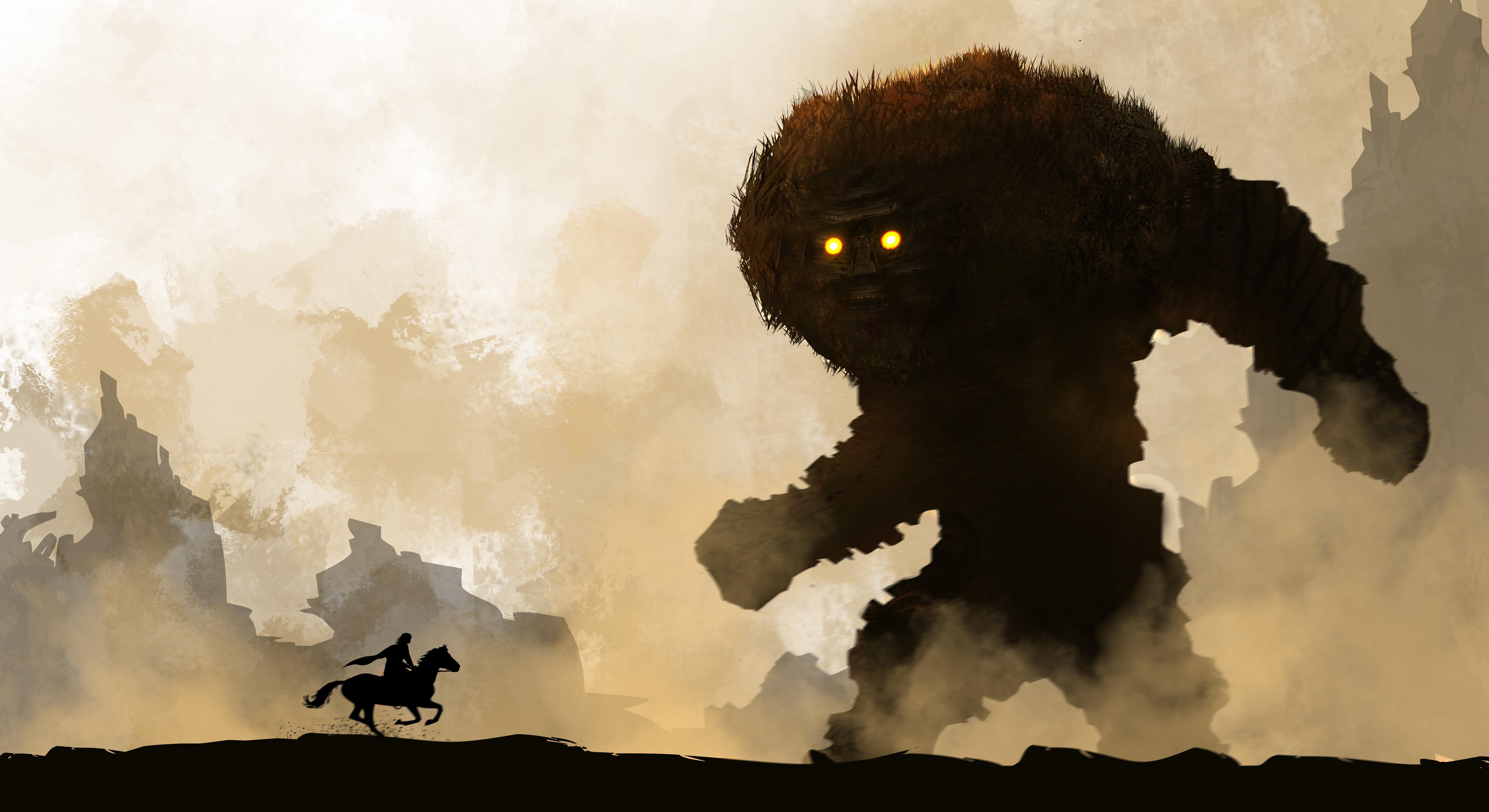 6600x3600 Shadow of the Colossus, warrior, monster Wallpaper & Background Image