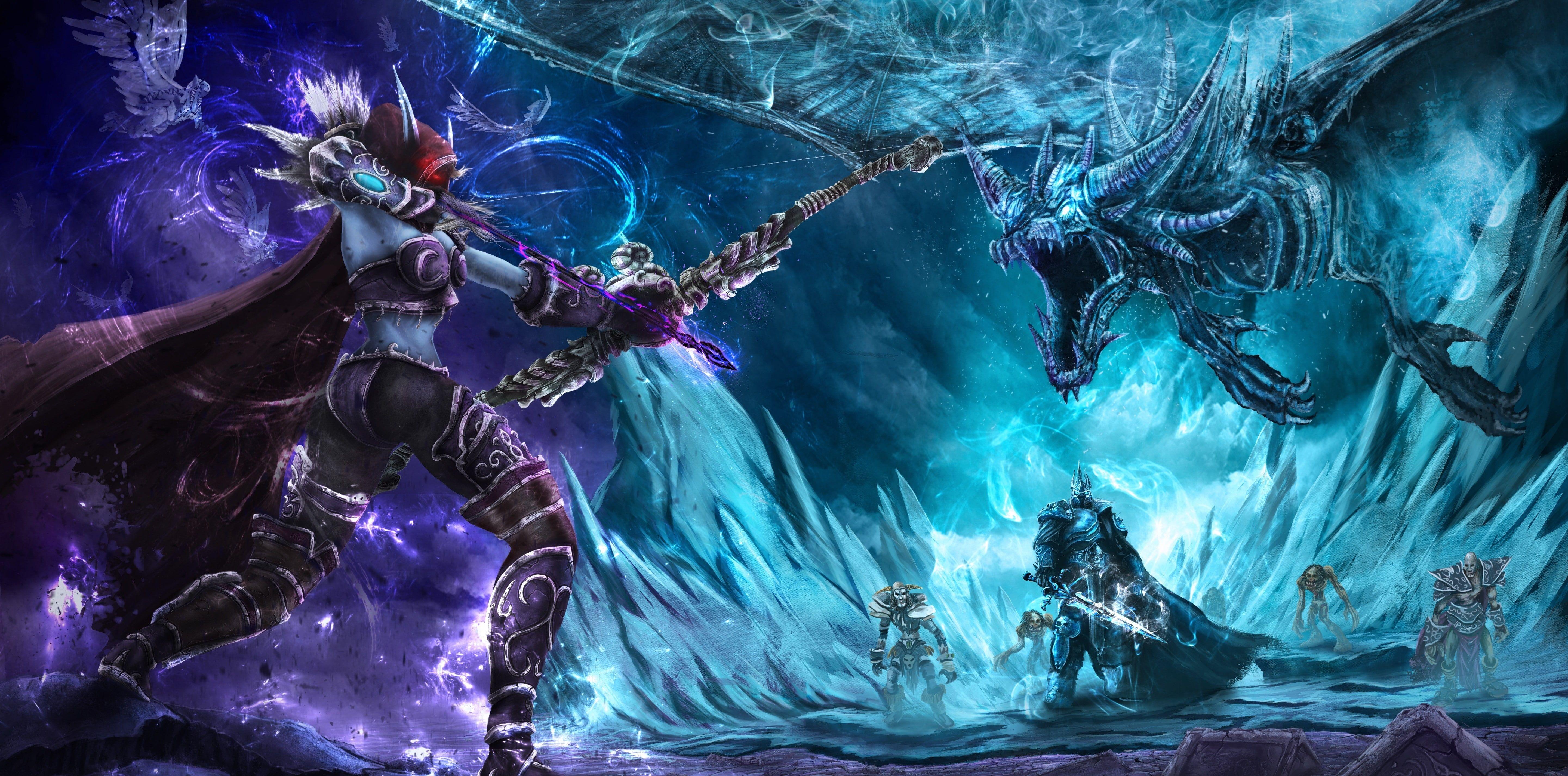 5762x2852 Heroes Of The Storm, Lich King, World Of Warcraft, Sylvanas Windrunner, Archers, Dragon, Undead heroe. Sylvanas windrunner, Lich king, World of warcraft wallpaper