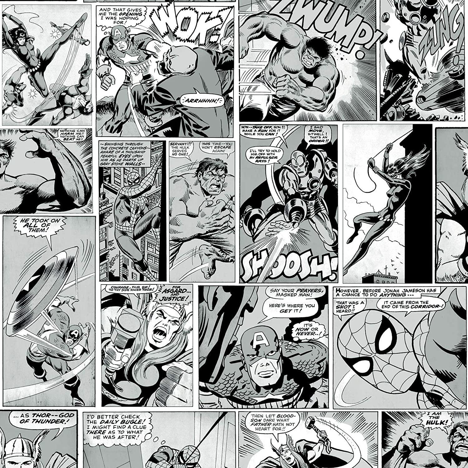 1500x1500 Marvel Comic Strip Wallpaper Black and White Muriva 159502