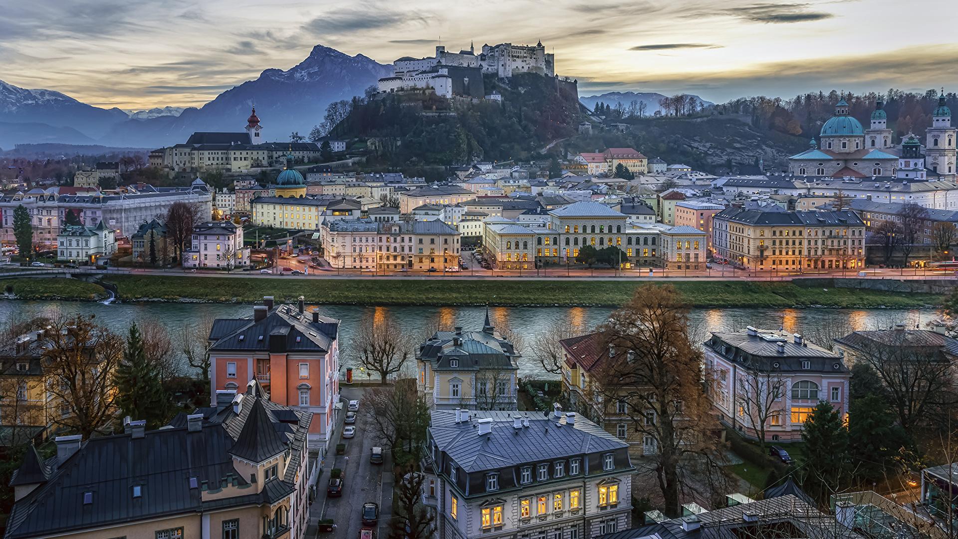 1920x1080 Photo Salzburg Austria Evening Houses Cities 1920x1080
