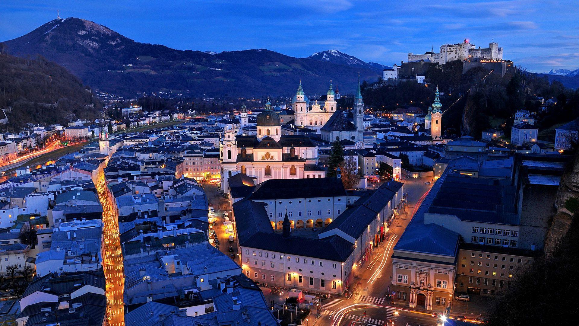 1920x1080 Download wallpaper 1920x1080 salzburg, austria, night, top view, streets, buildings full hd, hdtv, fhd, 1080p HD background