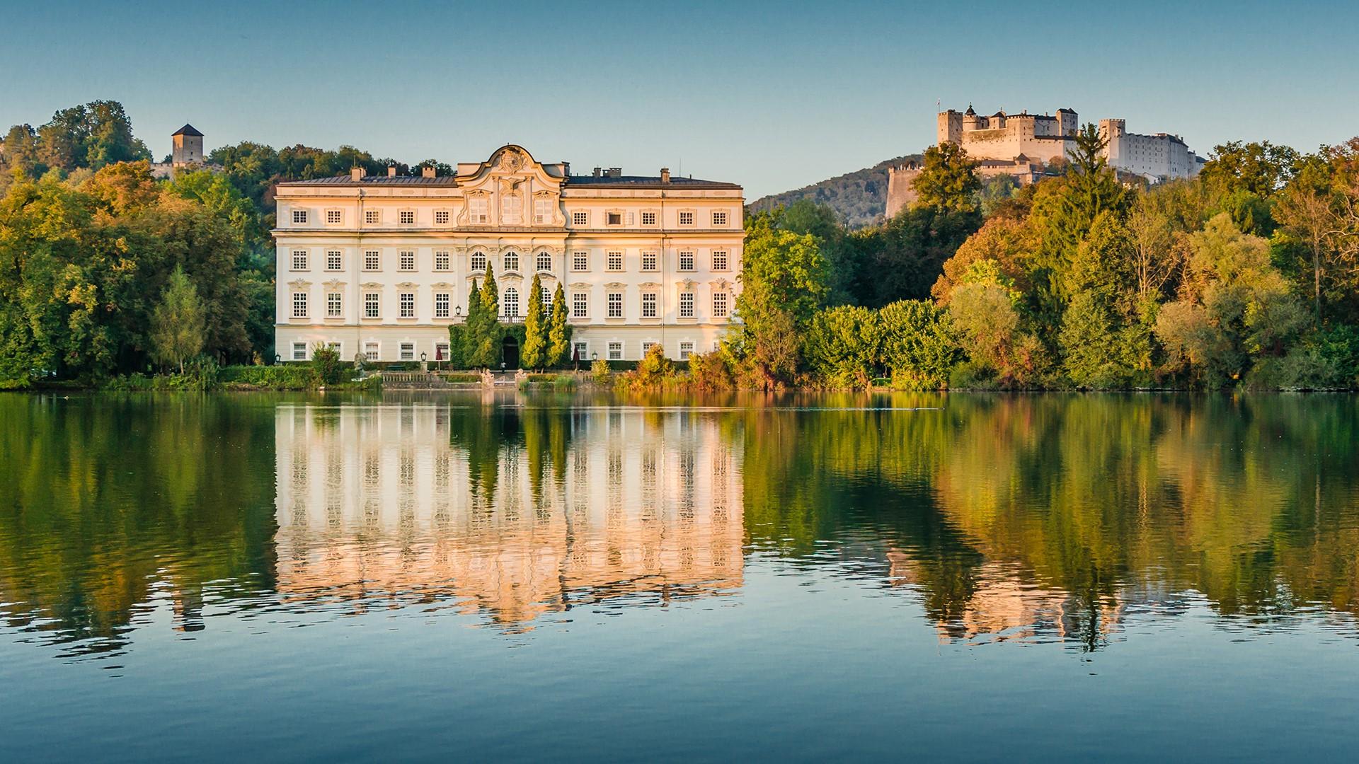 1920x1080 Schloss Leopoldskron With Hohensalzburg Fortress In Leopoldskron Moos, Salzburg, Austria. Windows 10 Spotlight Image