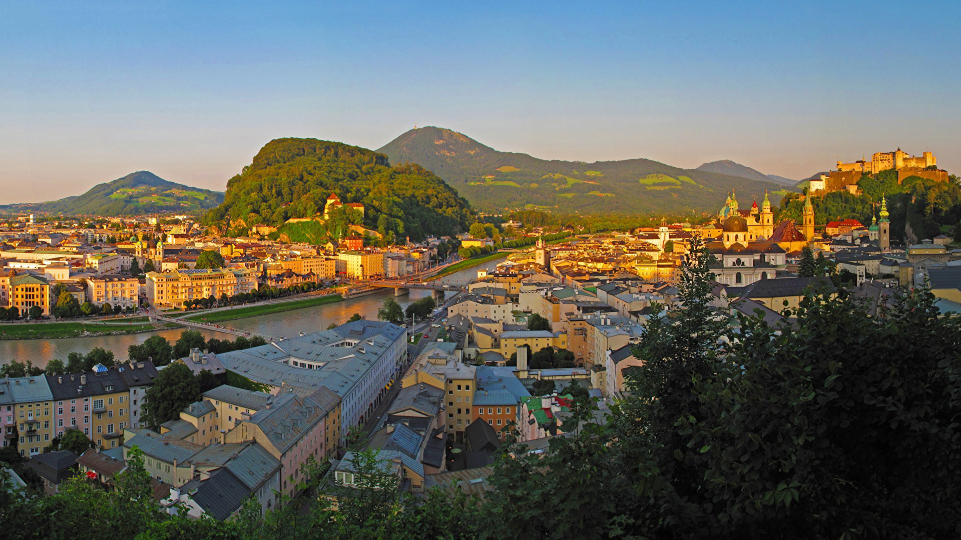 1920x1080 Image Salzburg Austria Mountains Rivers Houses Cities 1920x1080