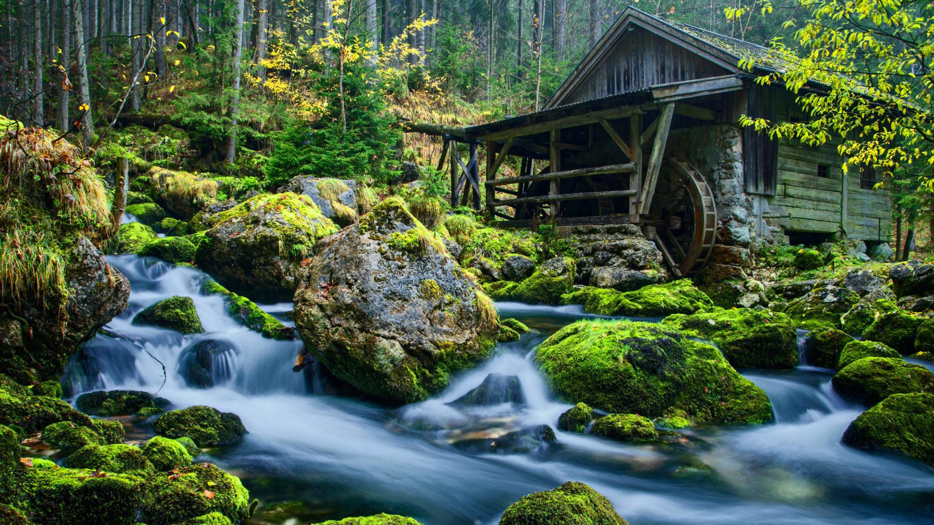 1920x1080 Salzburg Austria historical mill in Gollinger Wasserfall Beautiful Wallpaper HD 5200x3250 :