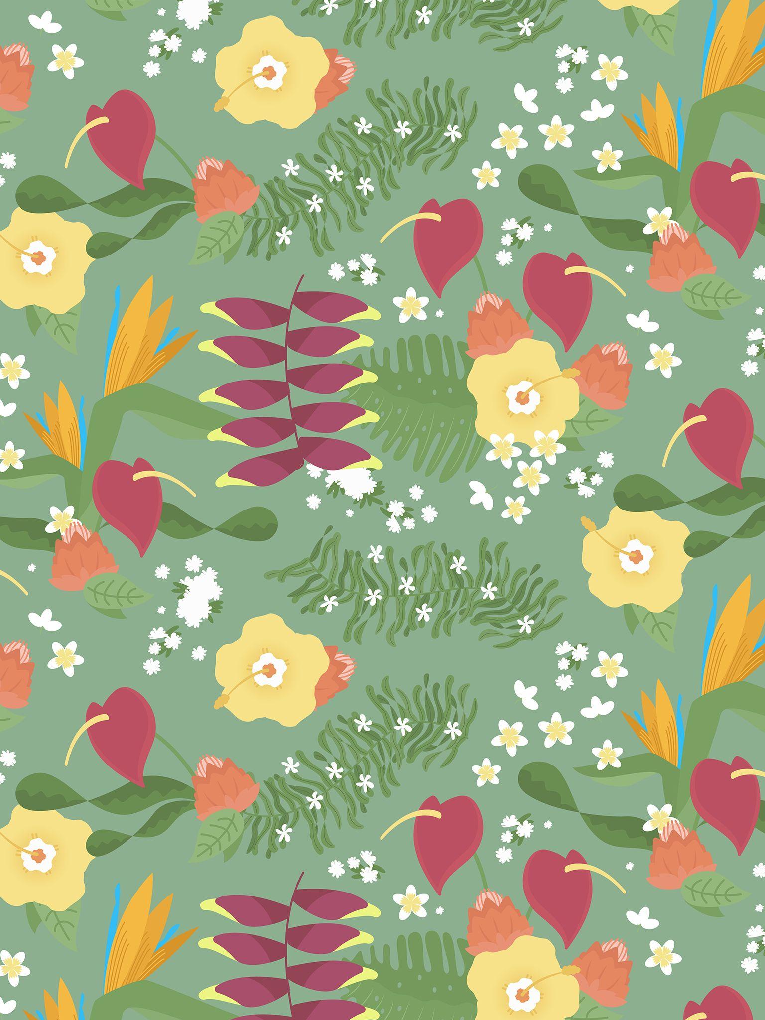 1536x2048 Hawaiian Floral Phone Wallpaper