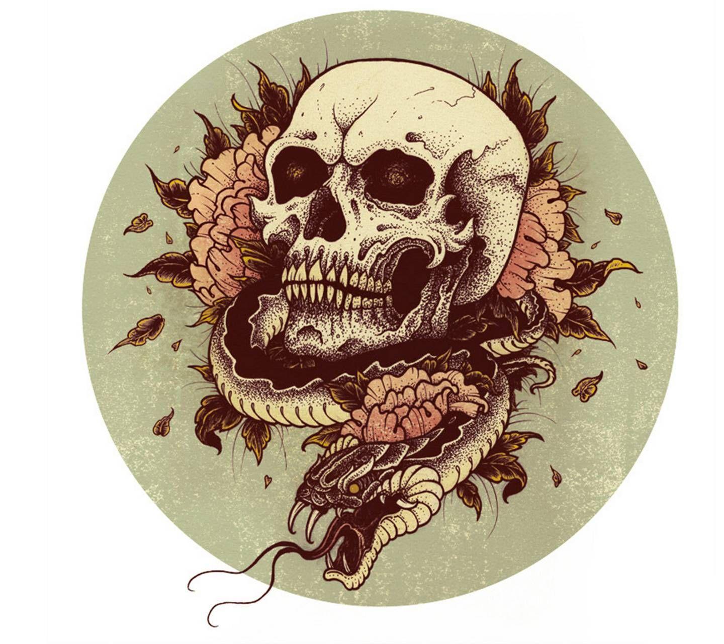 1440x1280 skull snake flowers wallpaper by Gmarsh22. Skull rose tattoos, Skull, Flower wallpaper