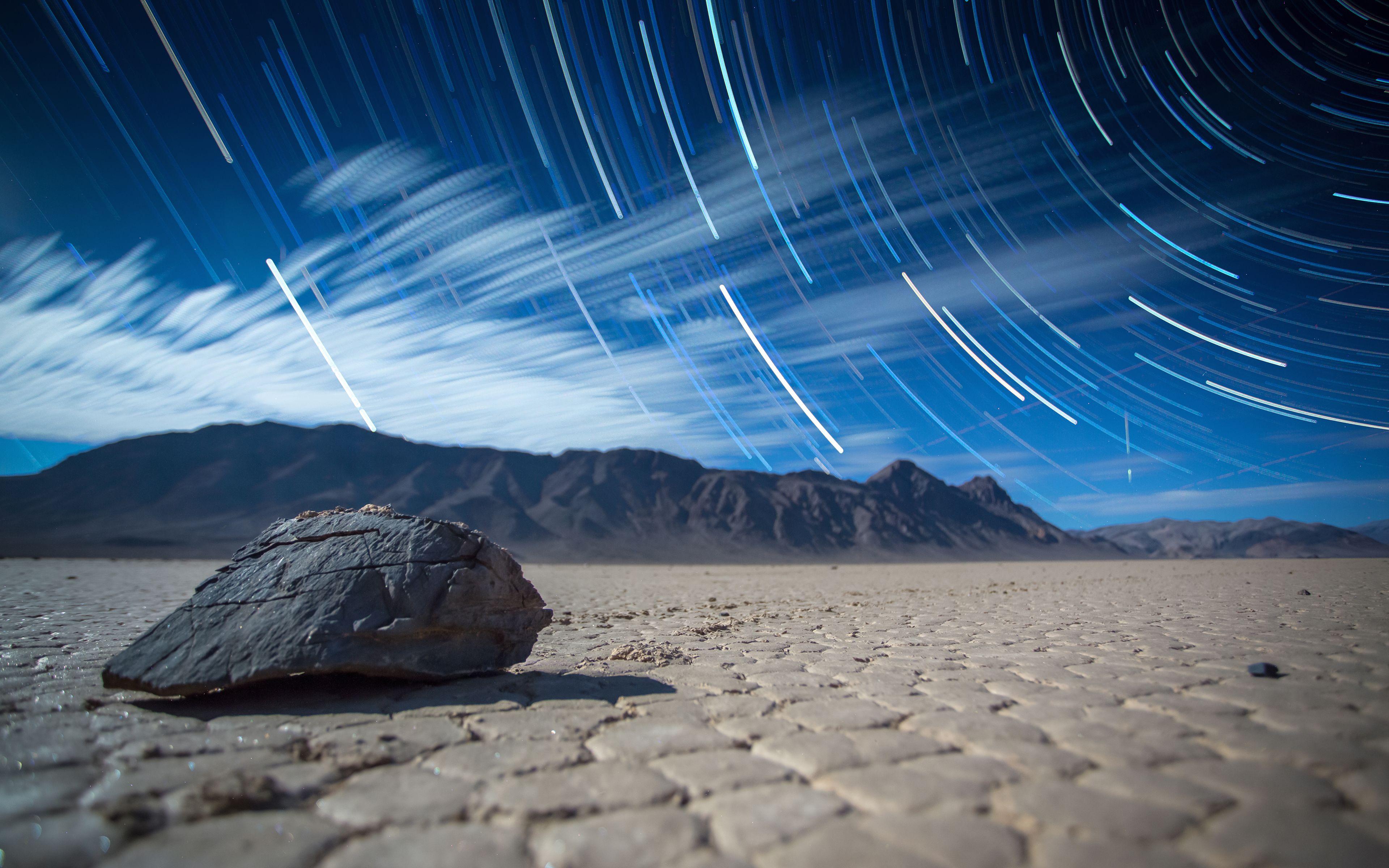 3840x2400 Wallpaper Racetrack, Star Trails, Death Valley, 4K, Photography
