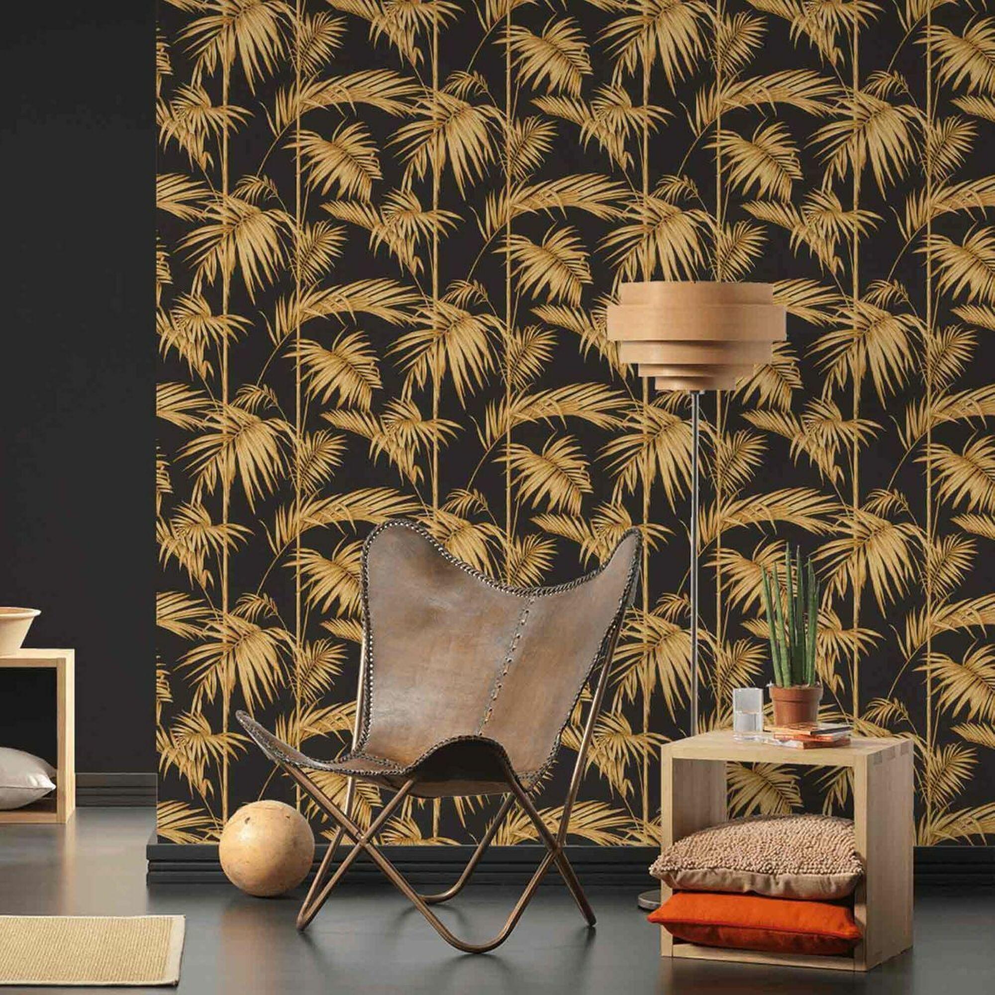 2000x2000 Stripe Fern Tree Wallpaper Black Gold. Metropolitan Stories Palm
