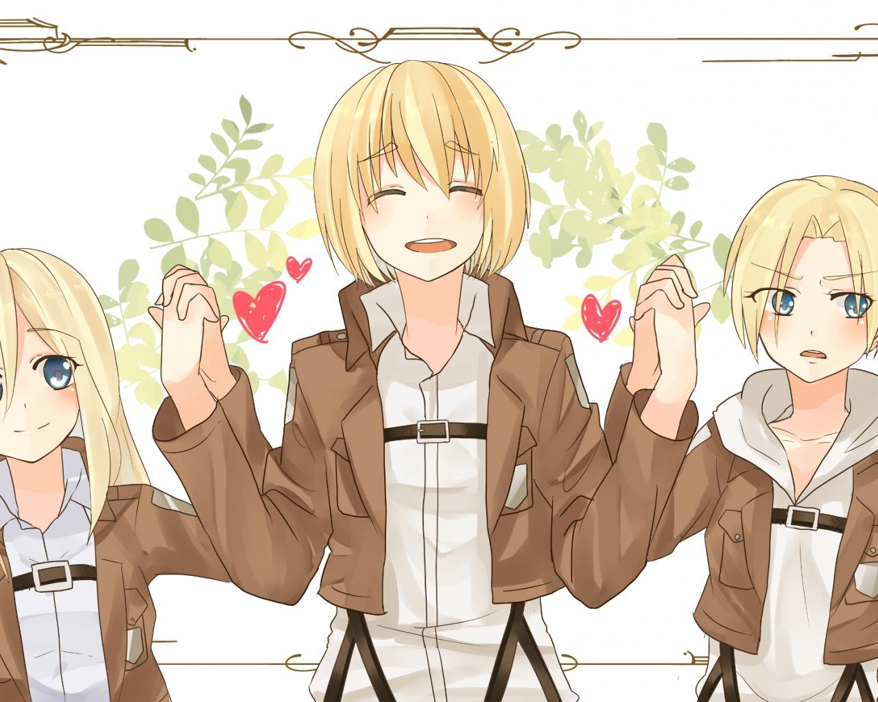1280x1024 Desktop Wallpaper Historia Reiss, Annie Leonhart, Armin Arlert, Attack On Titan, Anime Girl, HD Image, Picture, Background, Uv9wg7