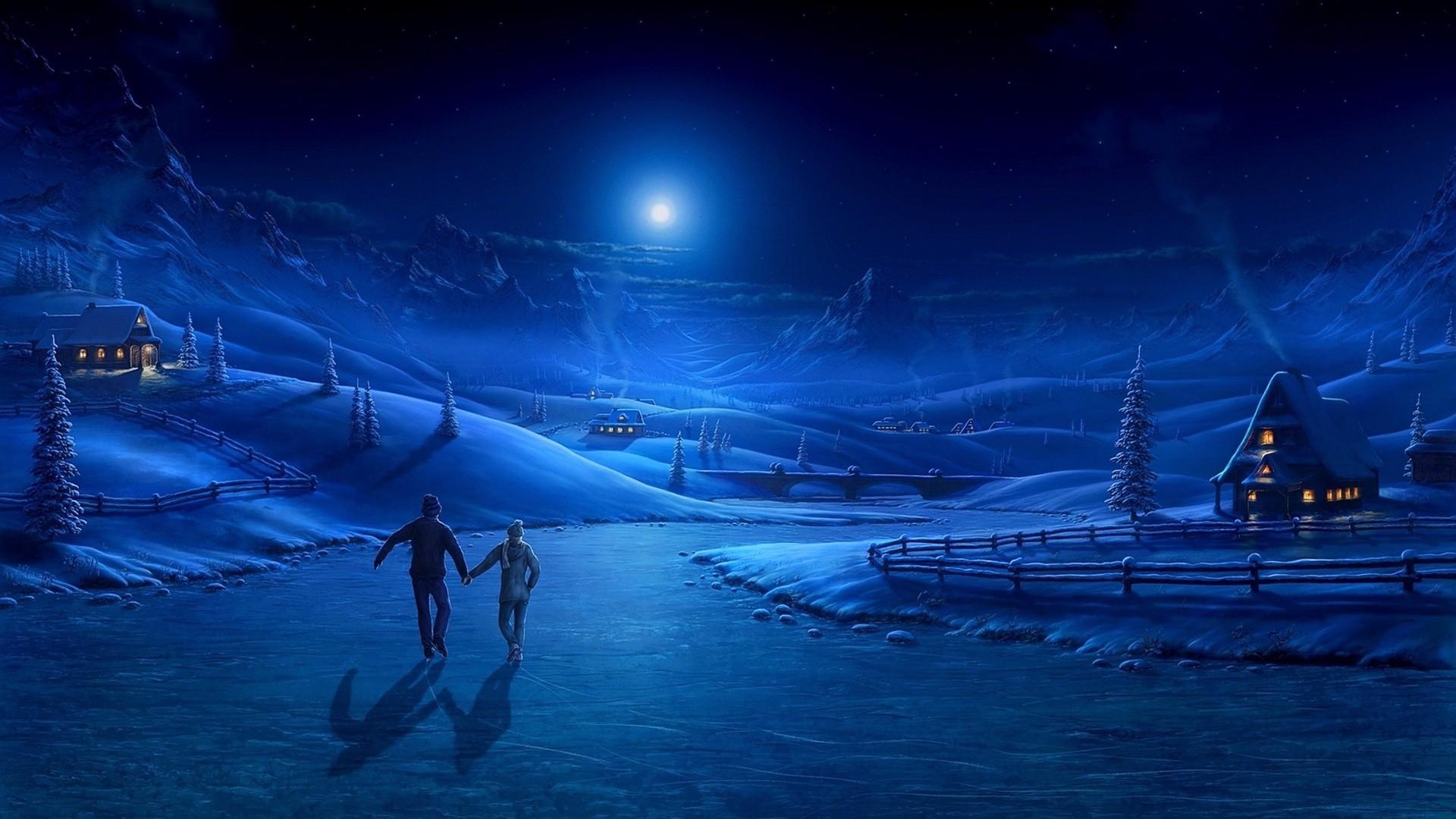 1920x1080 1920x1080 winter ice night house moon people couple trees snow wallpaper JPG 352 kB