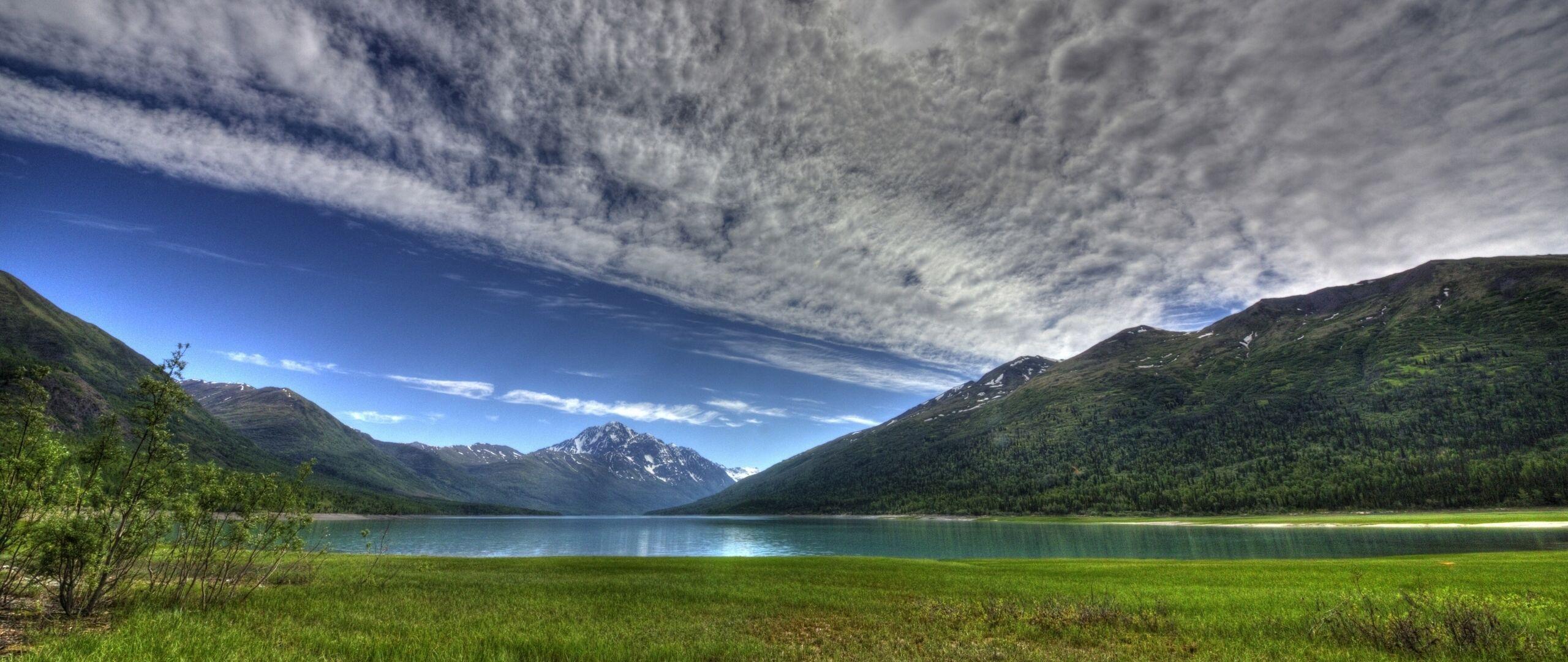 2560x1080 Download wallpaper 2560x1080 lake eklutna, alaska, mountains, hdr, sky dual wide 1080p HD background