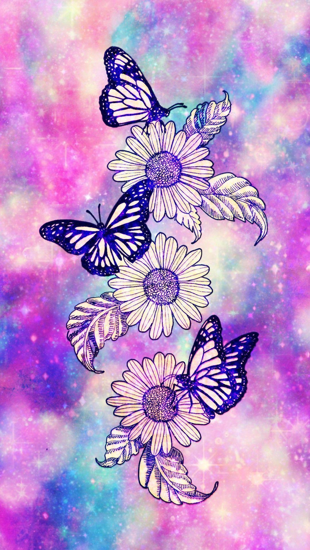 1080x1917 Sunflowers and Butterflies Wallpaper