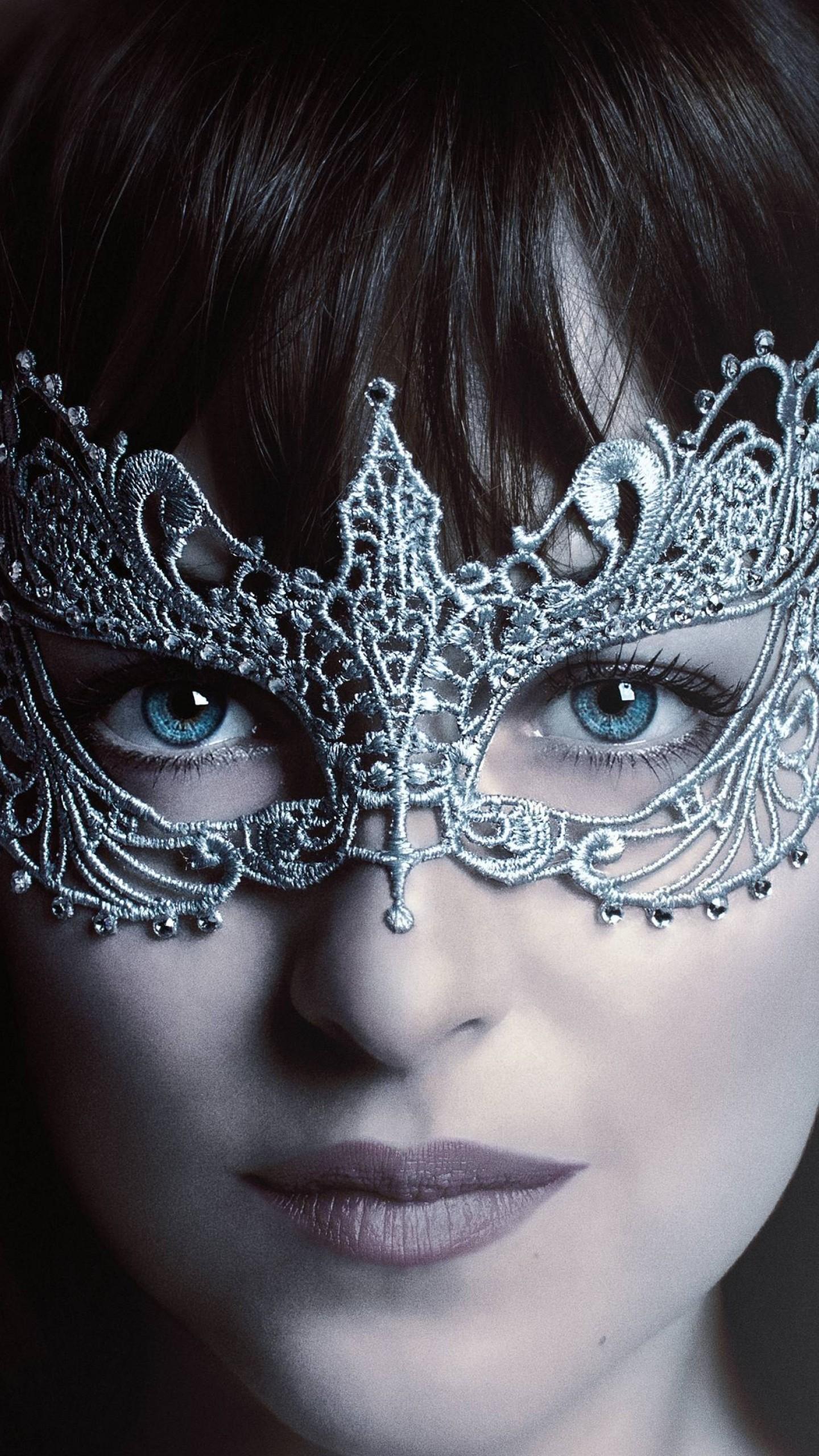1440x2560 Wallpaper Fifty Shades Darker, Dakota Johnson, mask, best movies, Movies