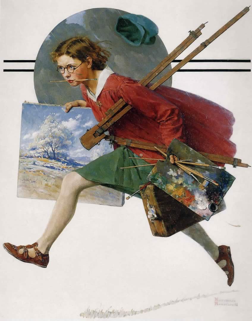 848x1080 Girl Running With Wet Canvas Rockwell Art Girl