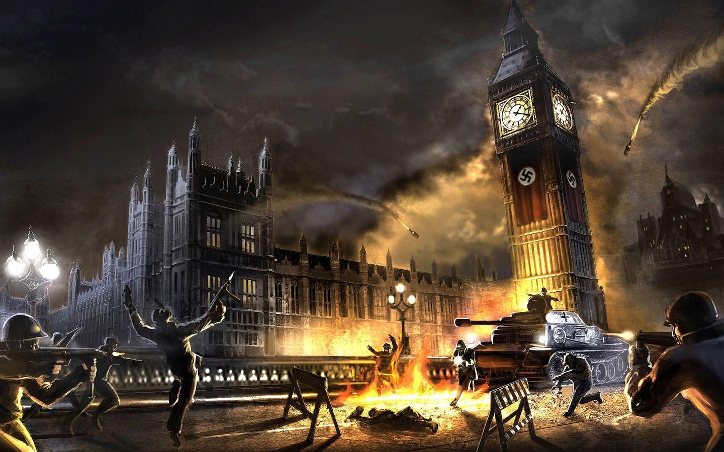 1440x900 war, fire, Britain, tanks wallpaper