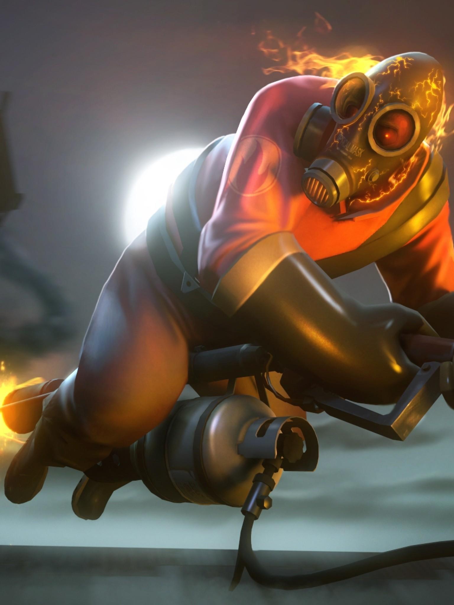 1536x2048 Team Fortress Pyro, Fire, Flying Fortress 2