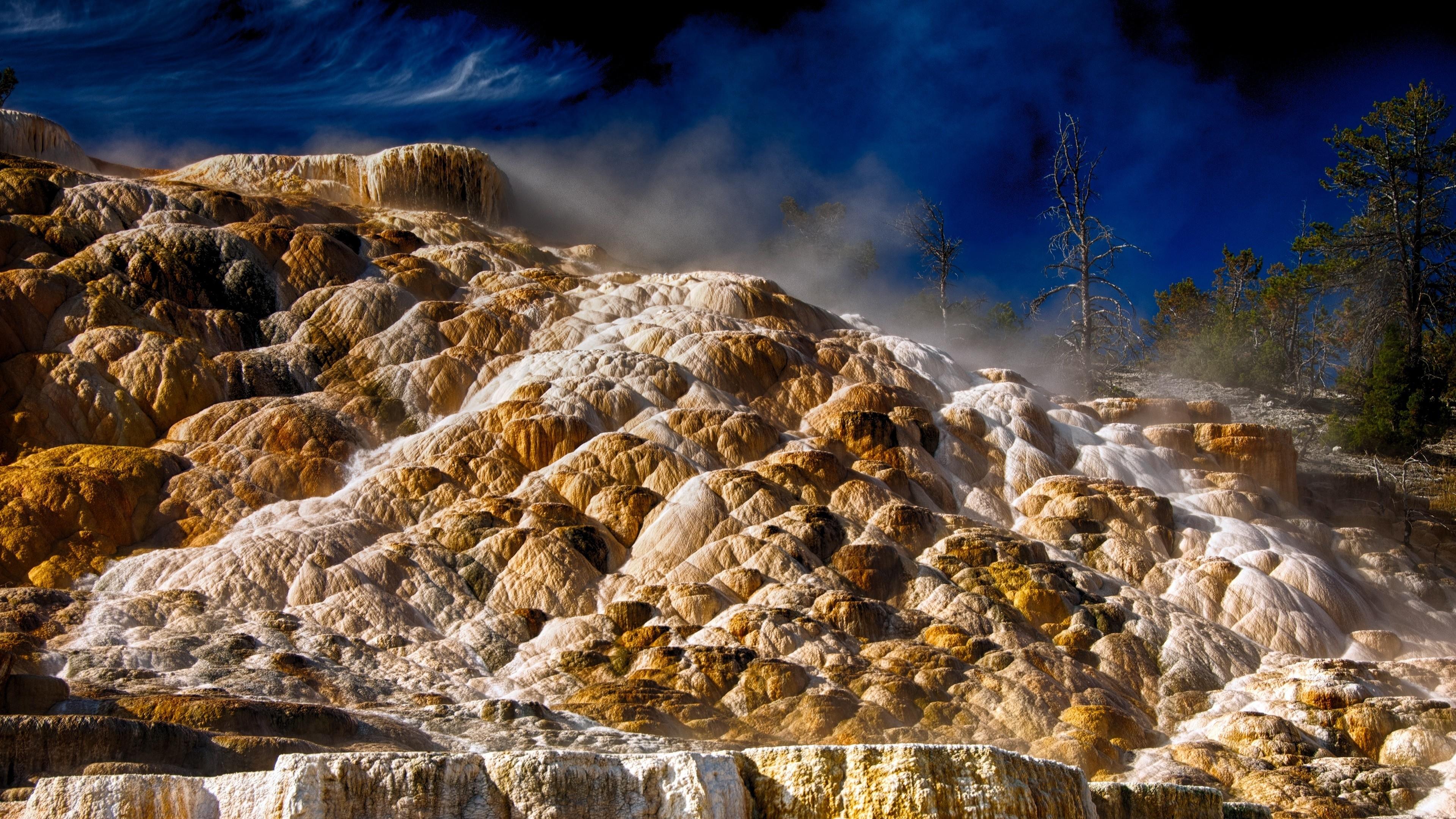 3840x2160 Wallpaper Mammoth hot springs, 4k, HD wallpaper, Yellowstone, National Park, Dakota, Nature