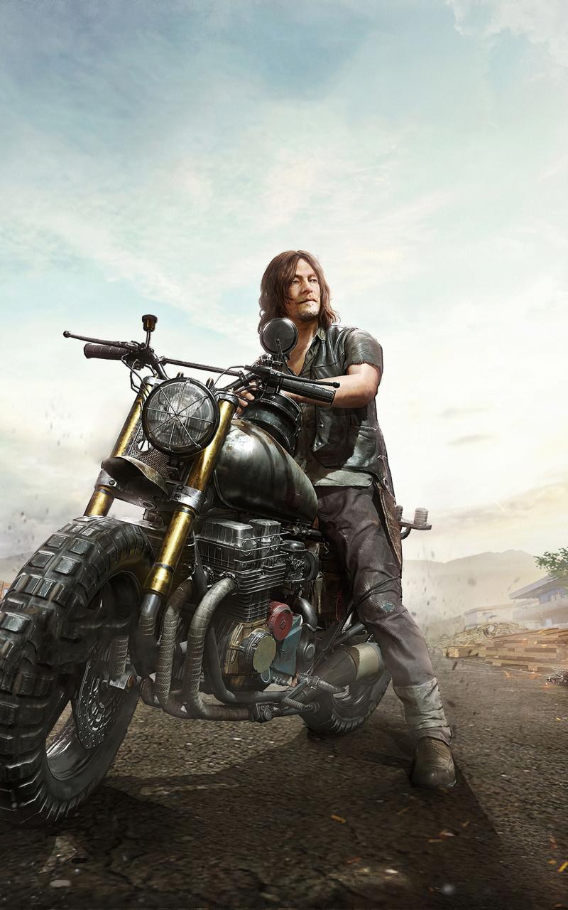 800x1280 Download Daryl Dixon, PUBG, Mobile Game, The Walking Dead, Artwork Wallpaper, 800x Samsung Galaxy Note GT N Meizu MX 2