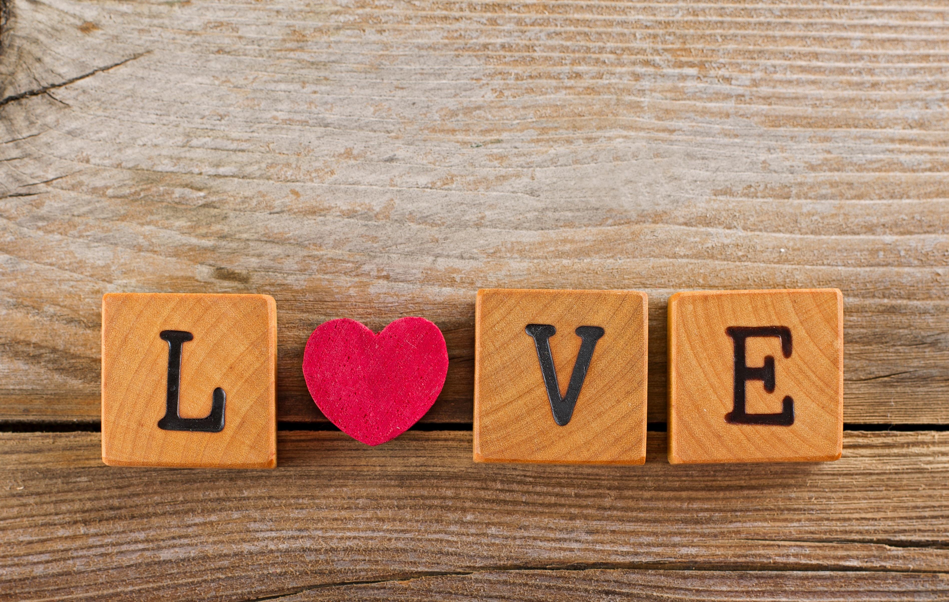 3793x2408 #Love, #Wooden letters, #Love heart, K. Mocah HD Wallpaper