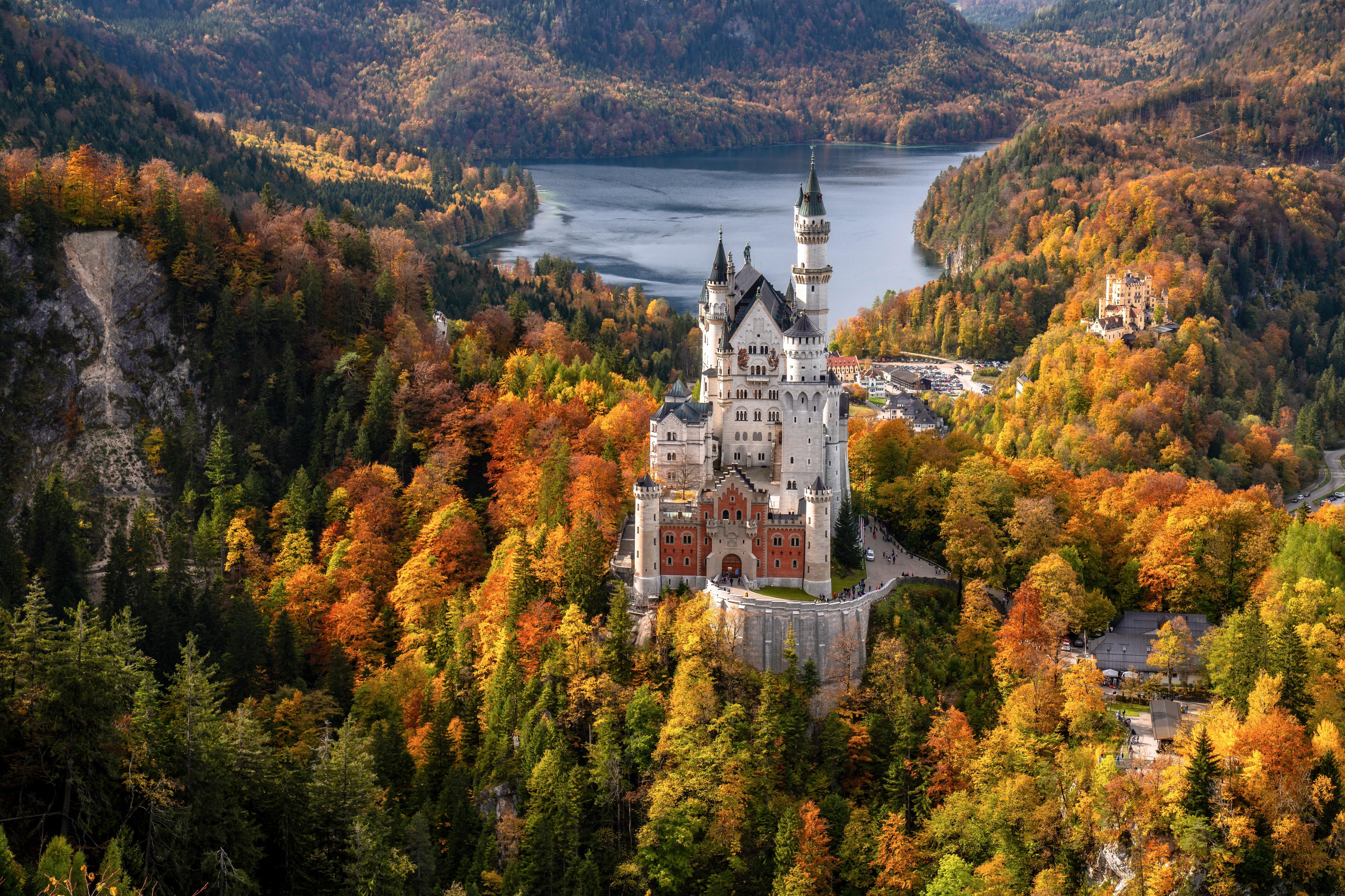 6144x4096 Bavaria Castle Fall Forest Germany Lake Neuschwanstein Castle Wallpaper:6144x4096