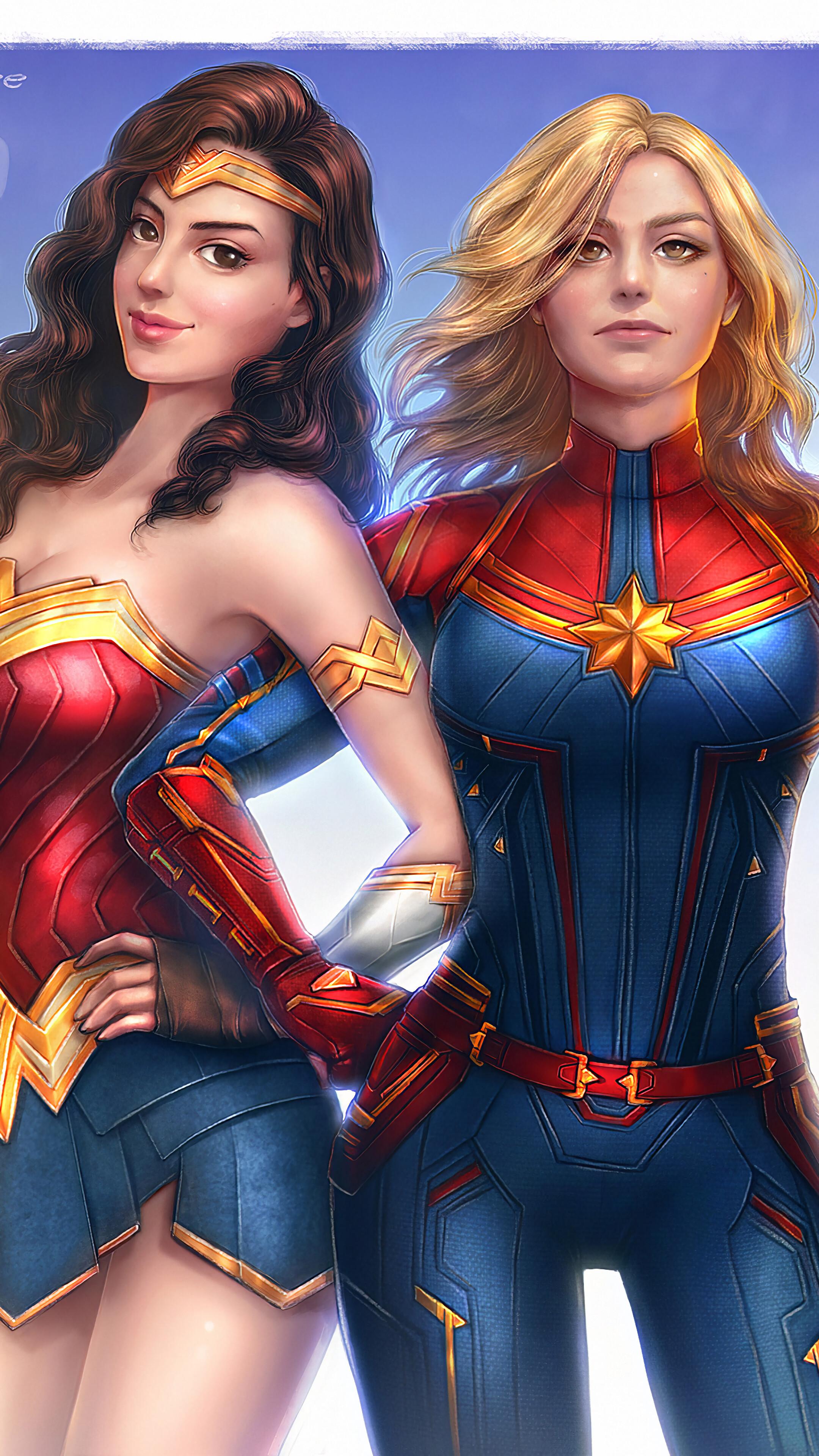 2160x3840 Captain Marvel, Wonder Woman, 4K phone HD Wallpaper, Image, Background, Photo and Picture. Mocah HD Wallpaper