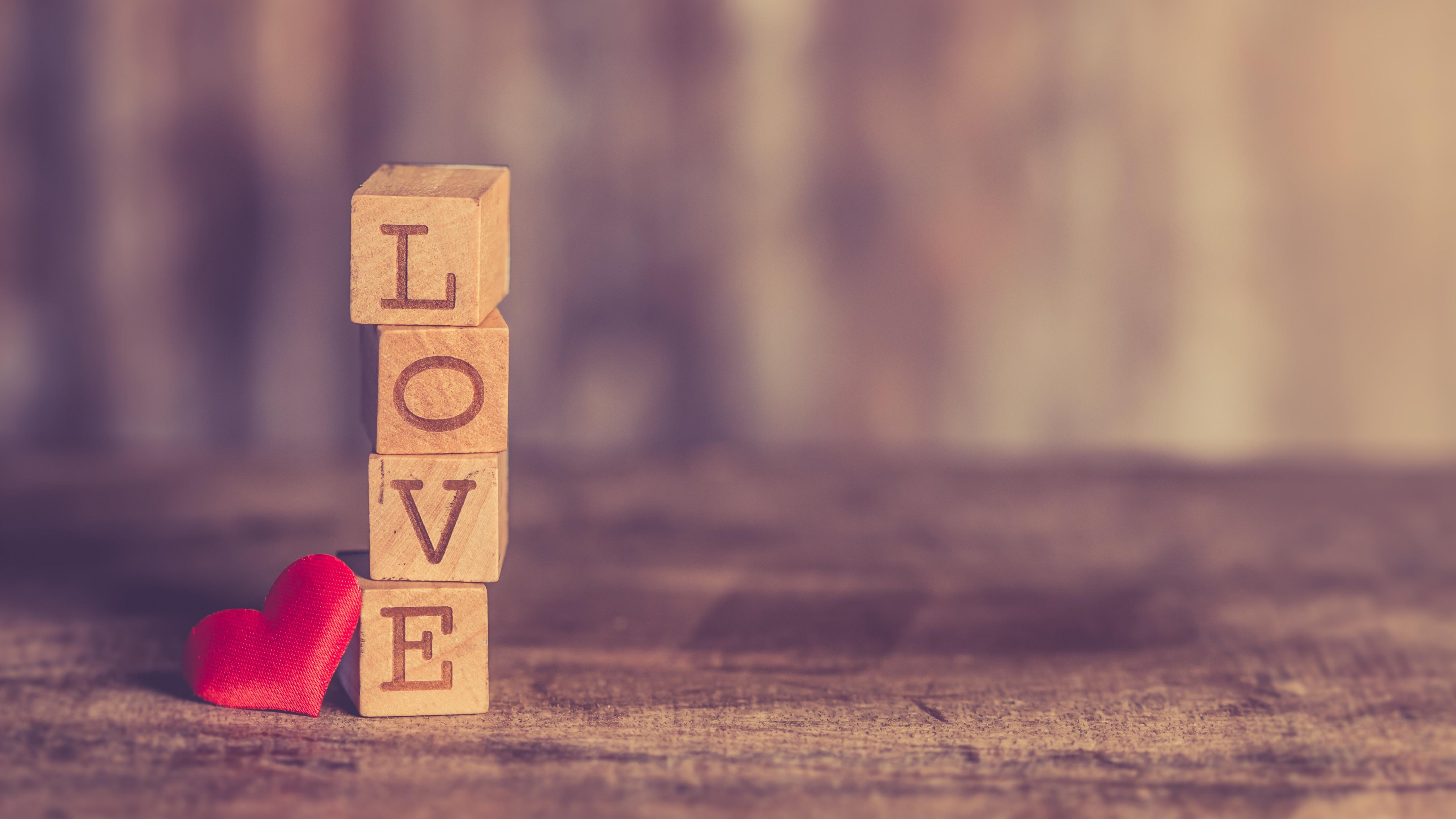 5120x2880 Love heart Wallpaper 4K, Wooden Blocks, Red heart, Wooden letters, Love