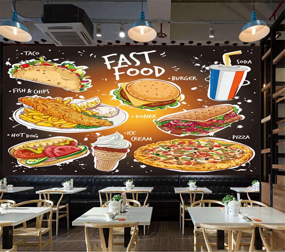 950x839 Hand Drawn Popular Fast Food Wallpaper 3D Taco Fish and Chips Burger Doner Kebab Pizza Ice Cream and A Soda Drink Wall Paper 3D