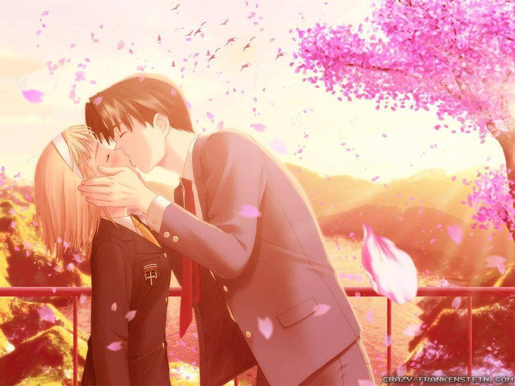 1024x768 Romance Anime Love couple kissing image HD