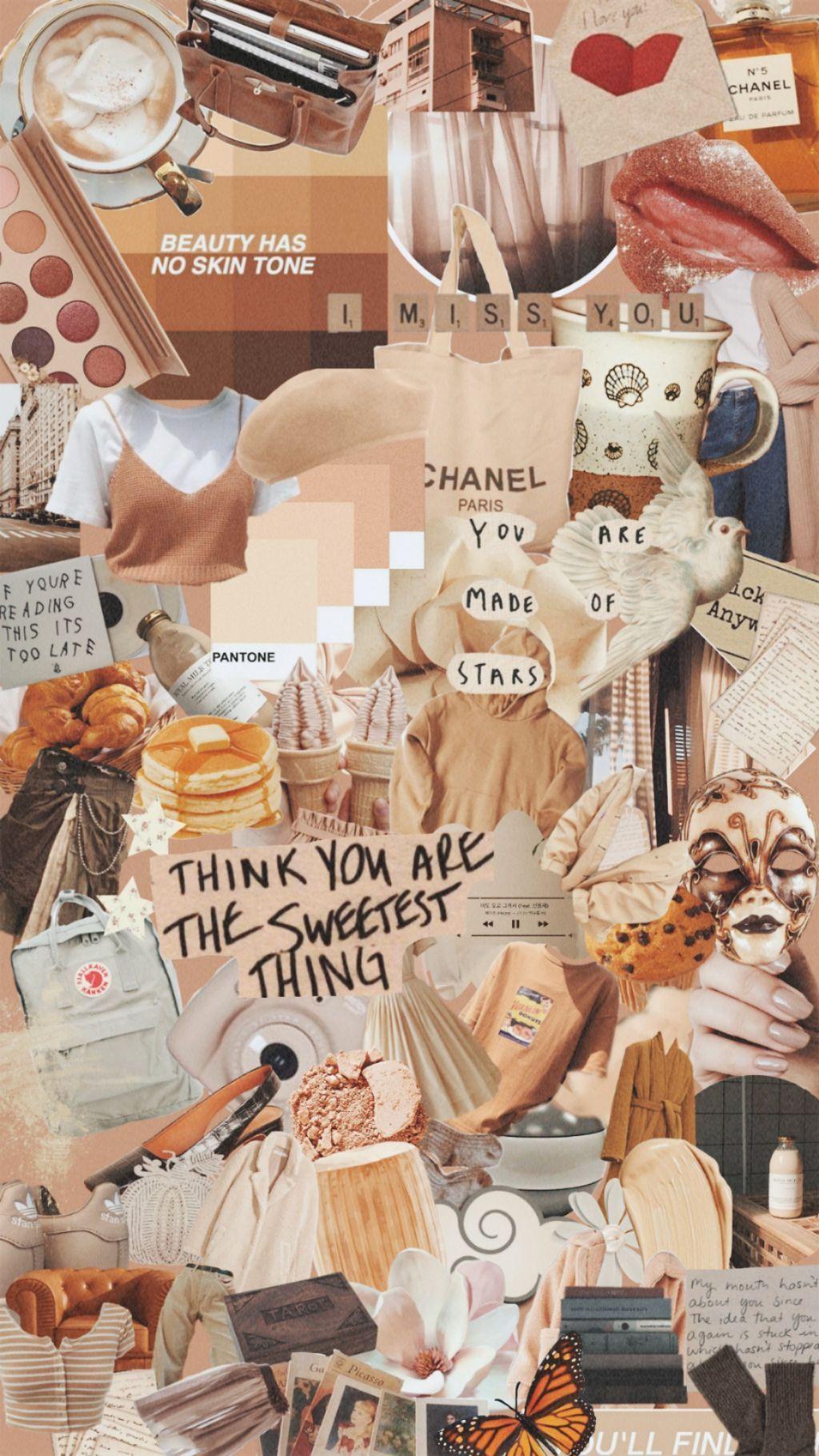 1024x1820 Beige Collage Aesthetic Wallpaper
