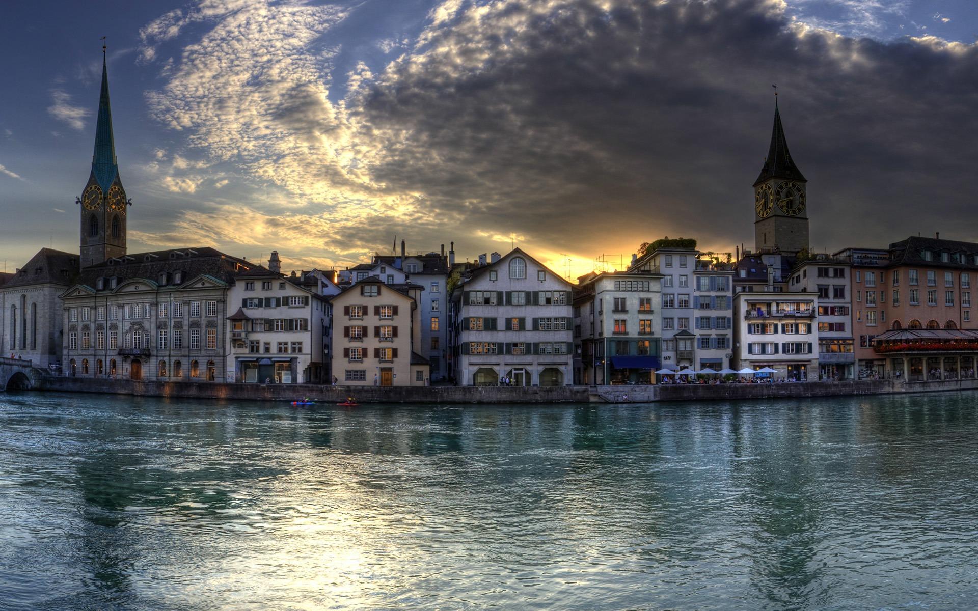 1920x1200 Zurich Switzerland At Dusk Windows 10 HD Wallpaper