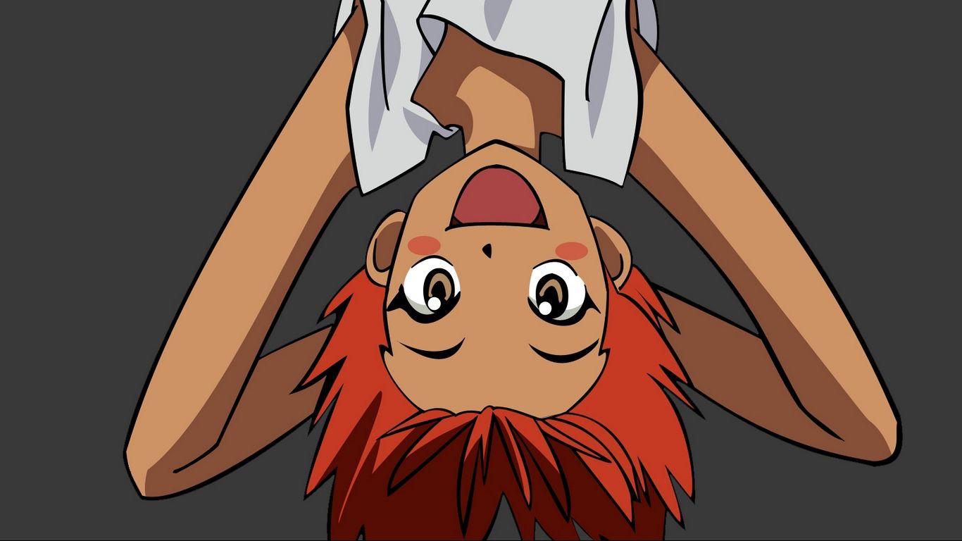 1366x768 Download wallpaper 1366x768 cowboy bebop, girl, joy, upside down
