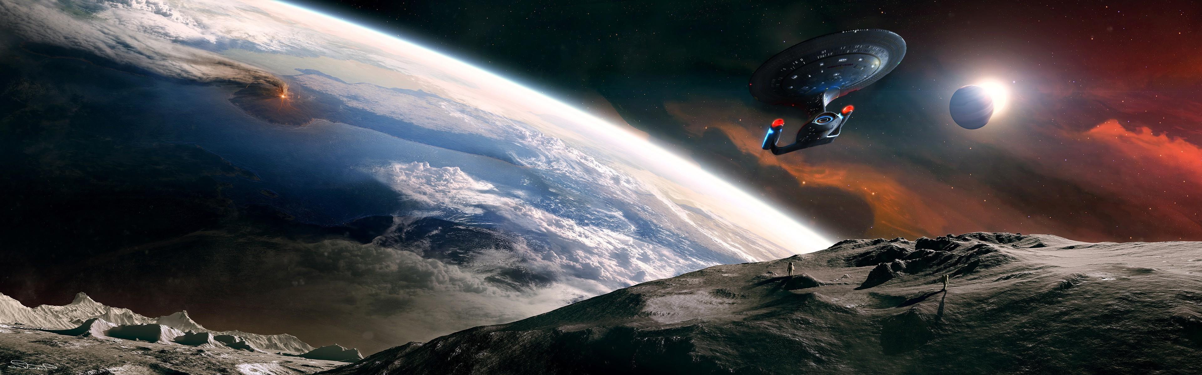 3840x1200 Star Trek, Space, Planet, Spaceship Wallpaper HD / Desktop and Mobile Background