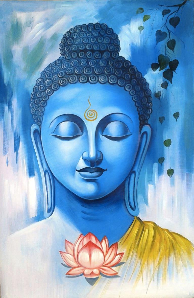 768x1179 Gautama Buddha Painting, Bodhi Tree Gautama Buddha Drawing With Colour